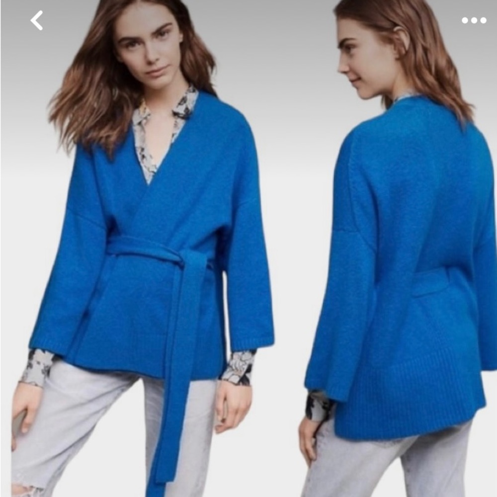 Anthropologie Sleeping on Snow Blue Wrap Cardigan  Size S